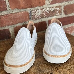 UGG White Slip-On Sneakers with Tan Trim